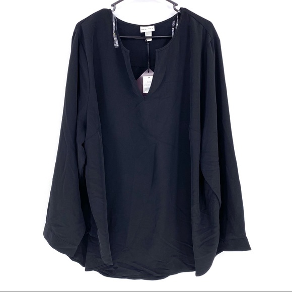 Ava & Viv Tops - Ava & Viv Long Sleeve Woven Popover Black Ebony